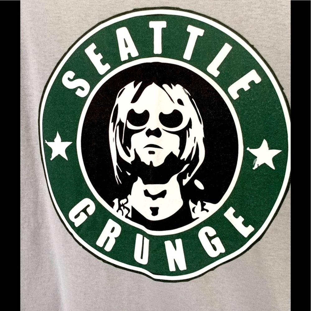 SEATTLE GRUNGE COFFEE PARODY BAND TEE SHIRT SIZE XL MENS SILVER BRAND NEW